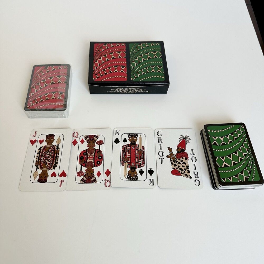 Vintage 1996 Avon African Art Works 2 Decks of Playing Cards Red Green